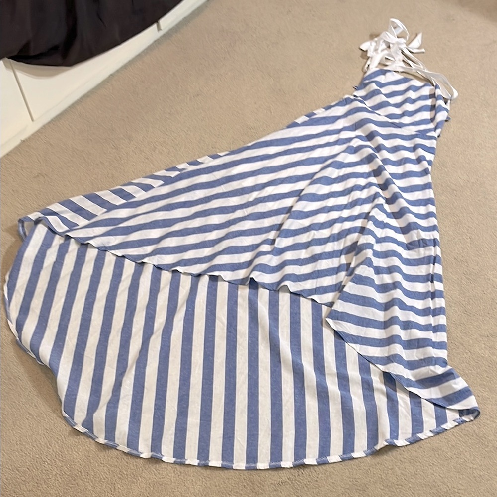NEW Cosygal Striped High-Low Maxi Dress, Bandage Dress, Backless, Blue/White MED - Picture 3 of 13
